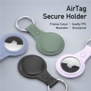 Dux Ducis 4pcs set Silicone flexible cover keychain loop case for Apple AirTag (Black / Green / Pink / Blue)