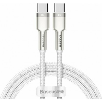 BASEUS USB Cable - Cafule Metal CATJK-C02 Type-C - Type-C 1M 100W 5A white-silver