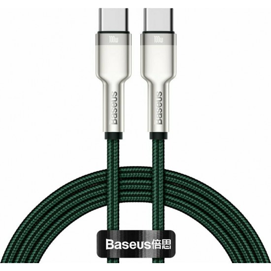 BASEUS USB Cable - Cafule Metal CATJK-C06 Type-C - Type-C 1M 100W 5A green-silver