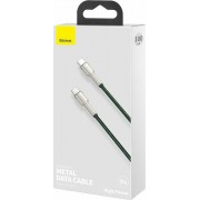 BASEUS USB Cable - Cafule Metal CATJK-C06 Type-C - Type-C 1M 100W 5A green-silver