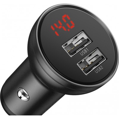 BASEUS Car charger - 24W 2x USB (LCD display) + 3in1 cable TZCCBX-0G black