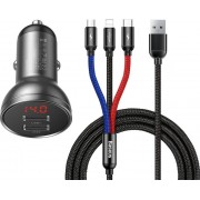 BASEUS Car charger - 24W 2x USB (LCD display) + 3in1 cable TZCCBX-0G black