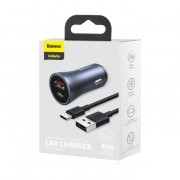 BASEUS Car charger - 40W 1x USB + USB-C PD QC4.0 + Type-C cable Golden Contactor Pro TZCCJD-0G gray