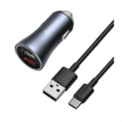 BASEUS Car charger - 40W 2x USB QC3.0 + Type-C cable Golden Contactor Pro TZCCJD-A0G gray