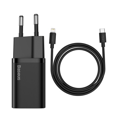 BASEUS Travel Charger - 20W PD USB-C plug Super Si + USB-C to Lightning cable 1m black (TZCCSUP-B01)