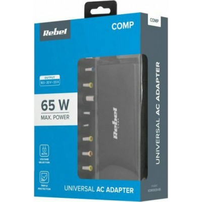 Τροφοδοτικό 18.5-20V 65W  3.5A με 10 βύσματα αυτόματο REBEL KOM0939-65