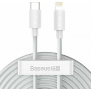 Baseus Simple Wisdom USB 2.0 Cable USB-C male - Lightning Λευκό 1.5m (TZCATLZJ-02) 2τμχ