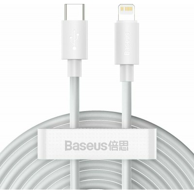 Baseus Simple Wisdom USB 2.0 Cable USB-C male - Lightning Λευκό 1.5m (TZCATLZJ-02) 2τμχ