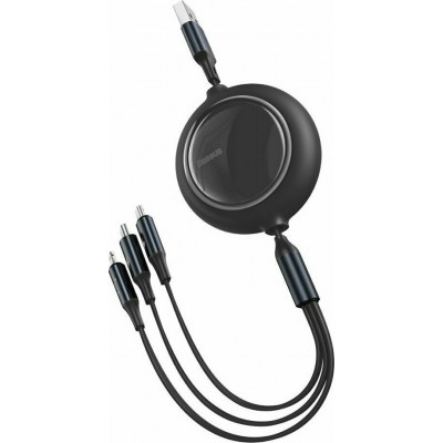 Baseus Bright Mirror Flat / Retractable USB to Lightning / Type-C / micro USB Cable Μαύρο 1,2m (CAMLT-MJ01)