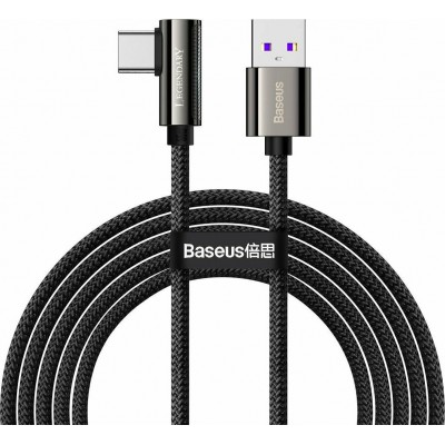Baseus Legend Elbow Braided / Angle (90°) USB 2.0 Cable USB-C male - USB-A male Μαύρο 2m (CATCS-C01)