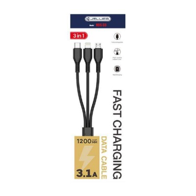 JELLICO USB Cable - KDS-33 3.1A 3 in 1 lightning/USB-C/micro USB 1m black