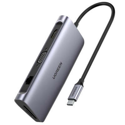 Ugreen 9in1 multifunctional HUB USB 3.2 Gen. 1 HDMI (4K @ 60Hz) VGA (Full HD @ 60Hz) Ethernet TF / SD PD card reader 100W USB Type C PD gray (CM179)