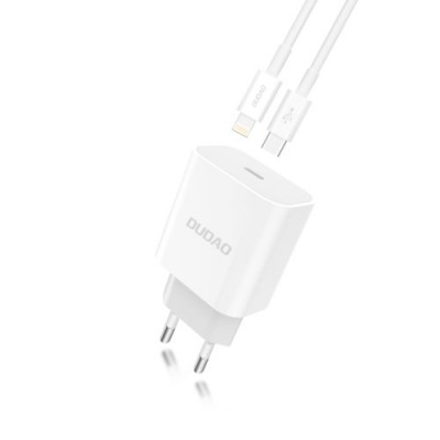  Dudao Φορτιστής EU Wall Charger USB Type C Power Delivery 18W + USB Type C / Lightning καλώδιο (A8EU + PD Λευκό)