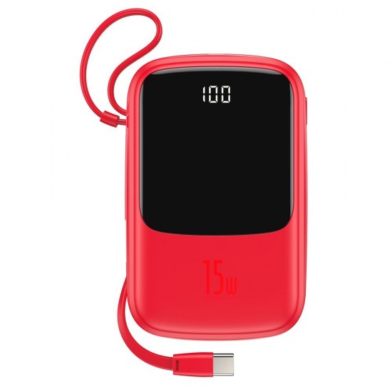 Baseus Q pow power bank 10000mAh 3A 15W 2x USB / USB Typ C + built in USB Type C cable red (PPQD-A09)