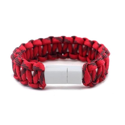 Πλεκτό βραχιόλι με USB σε micro USB καλώδιο φόρτισης 22cm κόκκινο-μαύρο