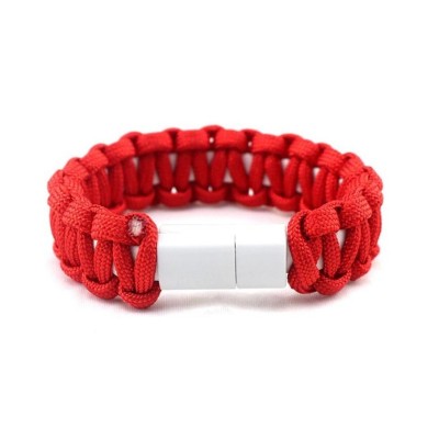 Πλεκτό βραχιόλι με USB σε lightning καλώδιο φόρτισης 22cm κόκκινο