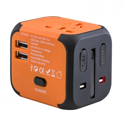 Otravel SL-176 2x USB Multifunction Worldwide Travel Charger Converter Adapter Plug - Πορτοκαλί