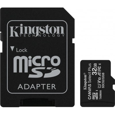 Kingston memory card microSDHC Canvas Select Plus (32GB | class 10 | UHS-I | 100 MB/s) + adapter