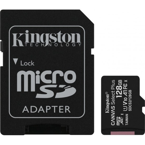 Kingston memory card microSDXC Canvas Select Plus (128GB | class 10 | UHS-I | 100 MB/s) + adapter