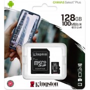 Kingston memory card microSDXC Canvas Select Plus (128GB | class 10 | UHS-I | 100 MB/s) + adapter
