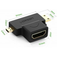 Ugreen adapter HDMI Type A (female) to mini HDMI (male) / micro HDMI (male) black (20144)