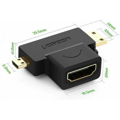 Ugreen adapter HDMI Type A (female) to mini HDMI (male) / micro HDMI (male) black (20144)