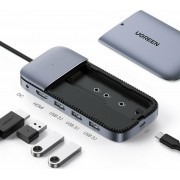Ugreen multi-functional HUB USB Type C – 3x USB 3.2 Gen 2 (10Gbps) / HDMI 4K 60Hz / USB Type C PD / DC pocket SATA M.2 SSD case gray (CM296 70449)