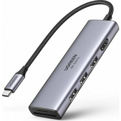 Ugreen 6in1 multifunctional USB Type C HUB - 3x USB 3.2 Gen 1 / HDMI 4K 60Hz / SD and TF memory card reader gray (60383 CM511)