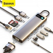 Hub 11in1 Baseus Metal Gleam Series. USB-C to 3x USB 3.0 - 2x HDMI - USB-C PD - Ethernet RJ45 - microSD - SD - VGA - AUX