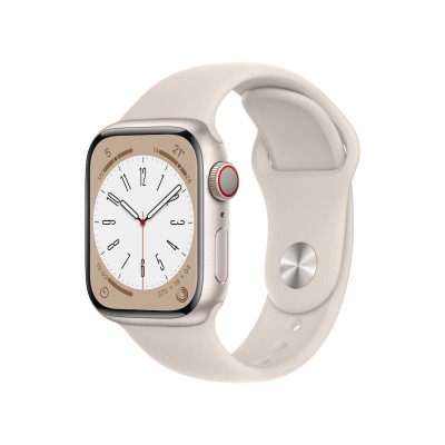 Apple Watch Series 8 Cellular Aluminium 41mm Αδιάβροχο με eSIM και Παλμογράφο (Starlight with Starlight Sport Band)