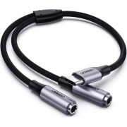 Ugreen AV144 Adapter USB-C (m) - Dual 3.5mm Jack (f) 20cm Grey (30732)