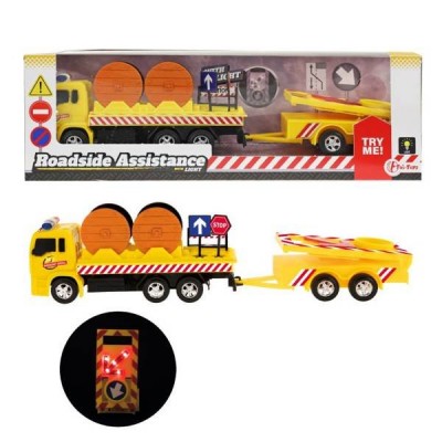 YELLOW TRUCK WITH 32CM ROAD ACCESSORIES