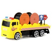 YELLOW TRUCK WITH 32CM ROAD ACCESSORIES