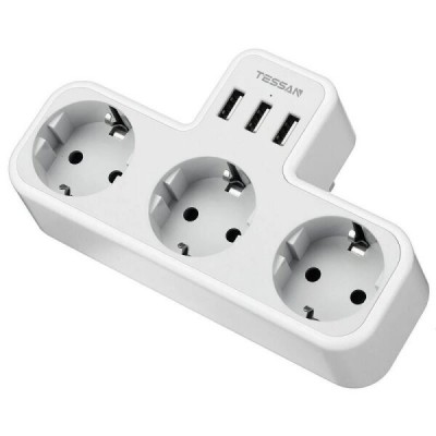 TESSAN ΠΟΛΥΠΡΙΖΟ ΤΟΙΧΟΥ TS323 3 ΘΕΣΕΩΝ ΜΕ 3 USB ΓΚΡΙ / ΛΕΥΚΟ