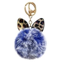PHONE KEY RING PENDANT FUR BALL POMPOM BLUE