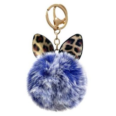 PHONE KEY RING PENDANT FUR BALL POMPOM BLUE