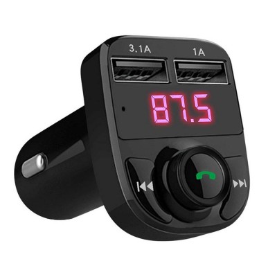 FM Transmitter Bluetooth 4.0 2xUSB with 3.1A Charging Function Card Slot TF / microSD X8 black