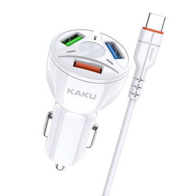 KAKU Three Port 20W 4.8A QC3.0 Car Charger + USB-C Cable 1m (KSC-493) white