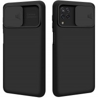 Nexeri Silicone Case with Camera Lens Privacy Slider Cover for Samsung Galaxy A12 black