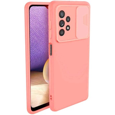 Nexeri Silicone Case with Camera Lens Privacy Slider Cover for Samsung Galaxy A32 4G peach