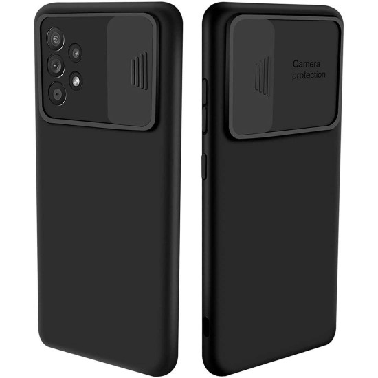 Nexeri Silicone Case with Camera Lens Privacy Slider Cover for Samsung Galaxy A52 black