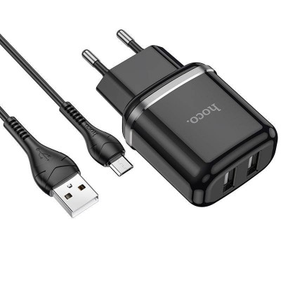 Φορτιστής 2,4A 2xUSB και Καλώδιο 1m Micro USB Hoco N4 Smart Dual USB BLACK