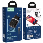 Φορτιστής 2,4A 2xUSB και Καλώδιο 1m Micro USB Hoco N4 Smart Dual USB BLACK