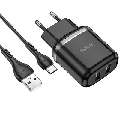 Φορτιστής 2,4A 2xUSB και Καλώδιο 1m USB Type C Hoco N4 Smart Dual USB USB-C