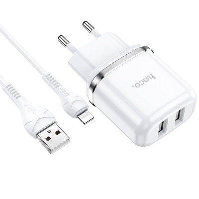 Φορτιστής 2,4A 2xUSB και Καλώδιο 1m iPhone Lightning Hoco N4 Smart Dual USB