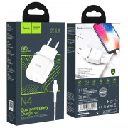 Φορτιστής 2,4A 2xUSB και Καλώδιο 1m iPhone Lightning Hoco N4 Smart Dual USB