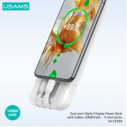 USAMS power bank US-CD194 με καλώδια, 5x έξοδοι, 10000mAh, 10W, μαύρο