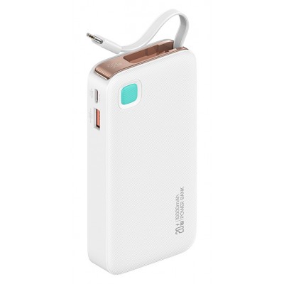 USAMS power bank CD224 με καλώδιο USB-C, 2x θύρες εξόδου, 10000mAh, 20W, λευκό