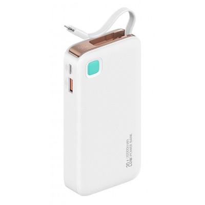 USAMS power bank CD225 με καλώδιο Lightning, 2x θύρες εξόδου, 10000mAh, 20W, λευκό