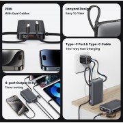 USAMS power bank CD228 με 2x καλώδια, 2x θύρες εξόδου, 10000mAh, 20W, ασημί